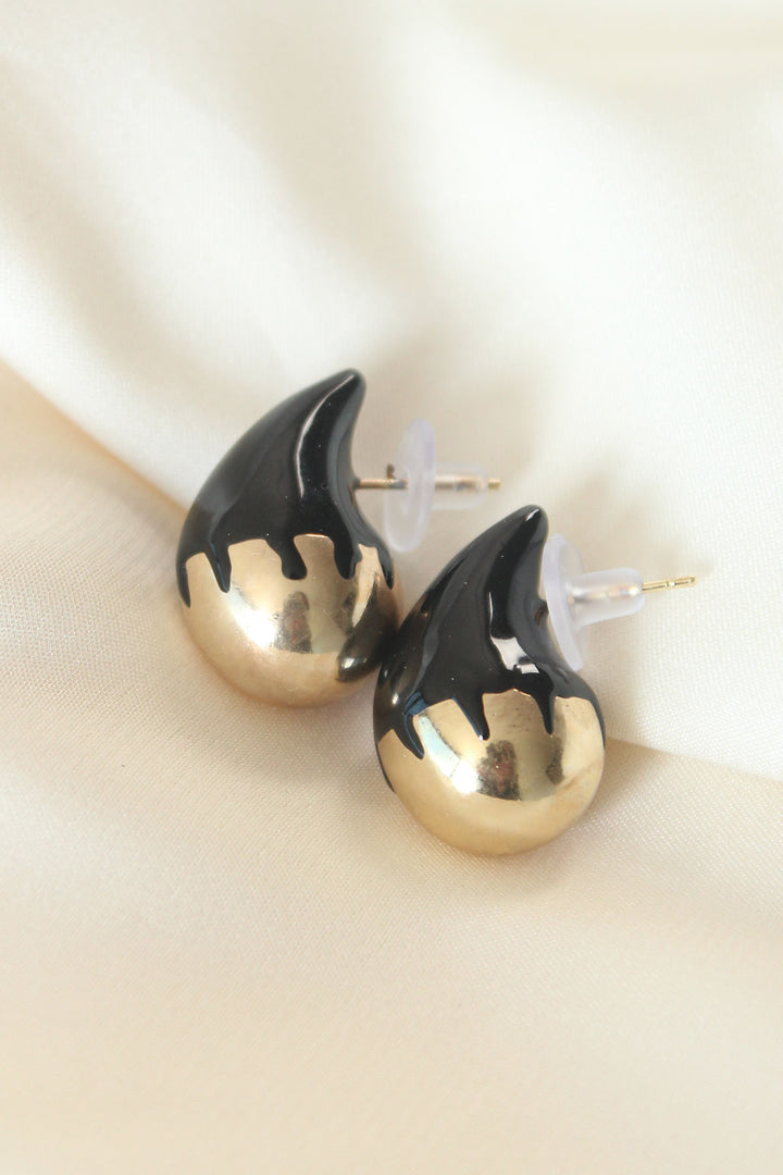 EBJ Minimal Black Enamel Two-Tone Drop Earrings - Chorley