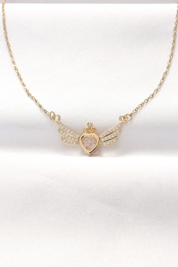 EBJ 316L Steel Gold Color Zircon Stone Heart Wing Necklace - Civitanova Marche