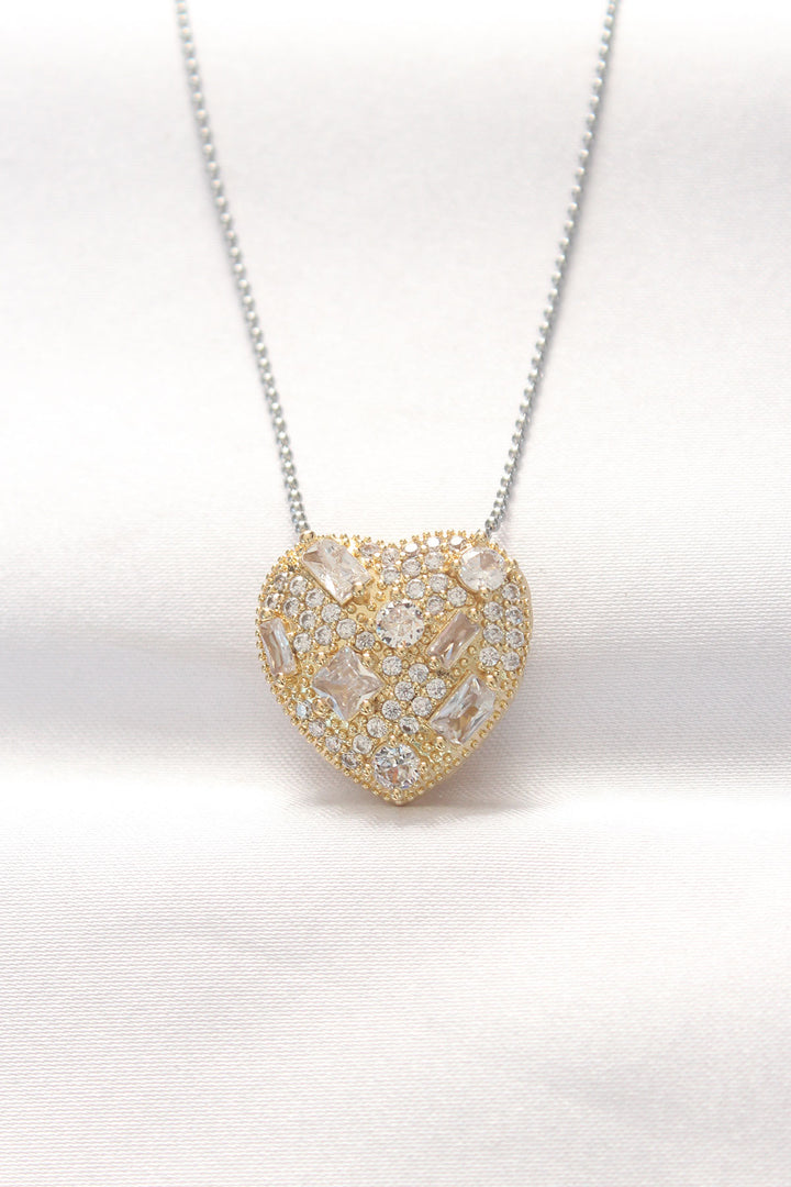 EBJ 316L Stainless Steel Two-Tone Zircon Stone Heart Necklace - Colton