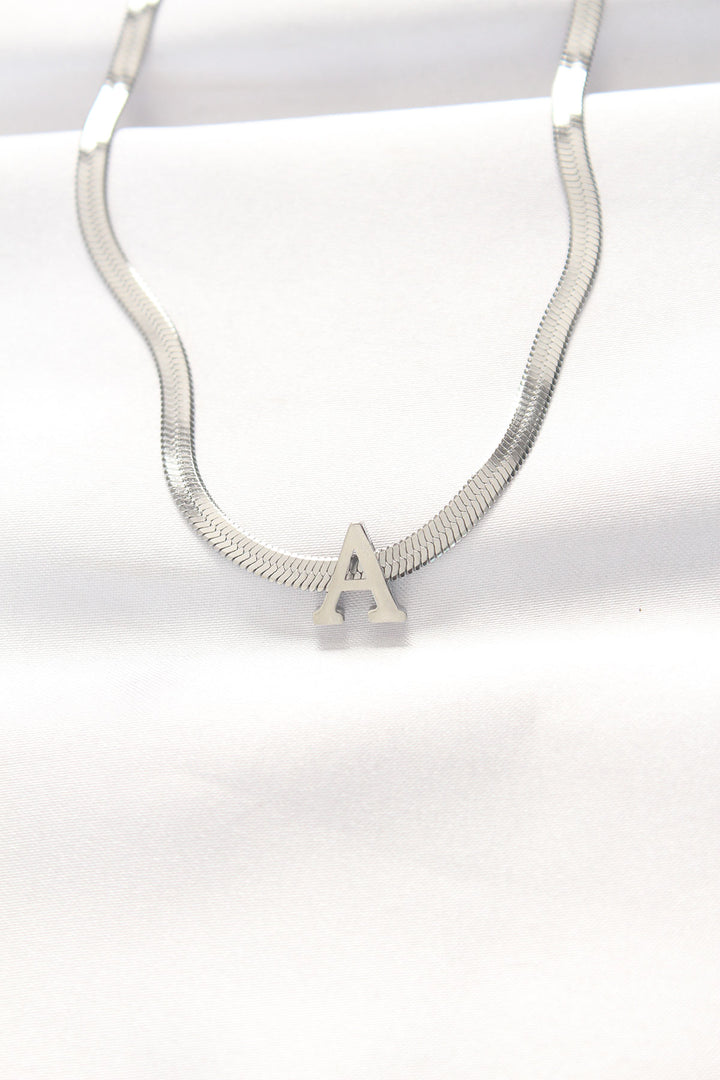 EBJ 316L Steel Letter A Silver Color Italian Chain Necklace - Bitterfeld