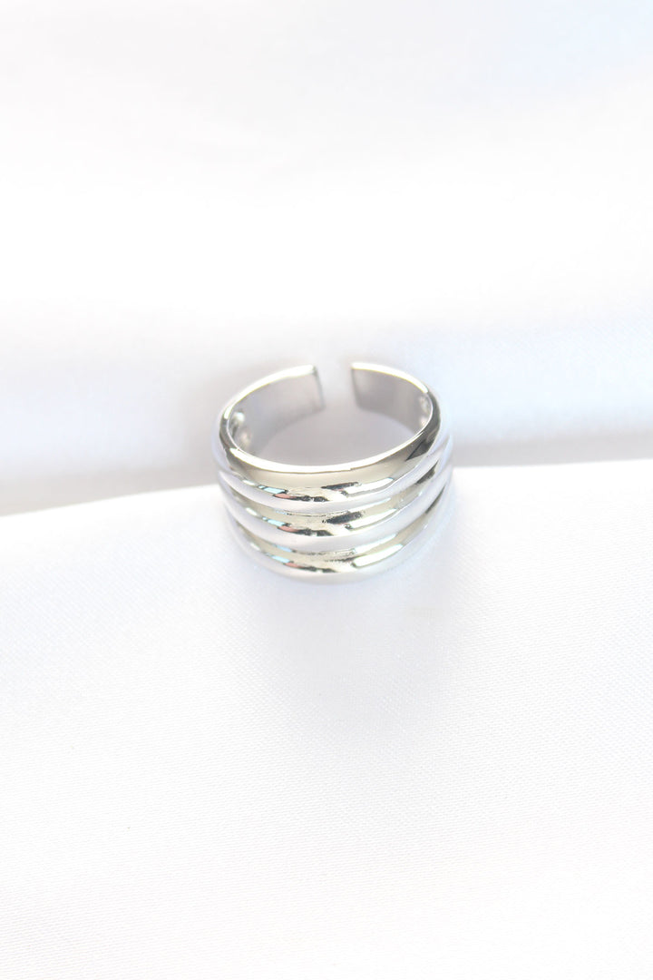 EBJ Silver Color Adjustable Striped Dome Ring - Salt Lake City