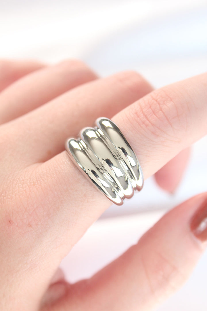 EBJ Silver Color Adjustable Striped Dome Ring - Salt Lake City