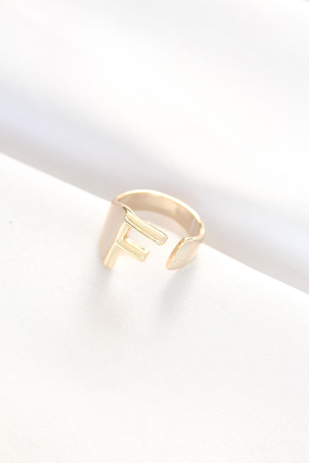 EBJ Adjustable Gold Color Ring with F Initial - Misterbianco