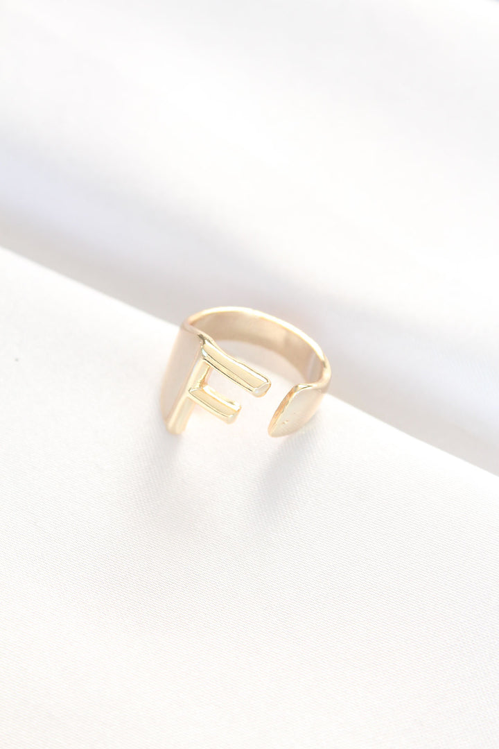 EBJ Adjustable Gold Color Ring with F Initial - Misterbianco