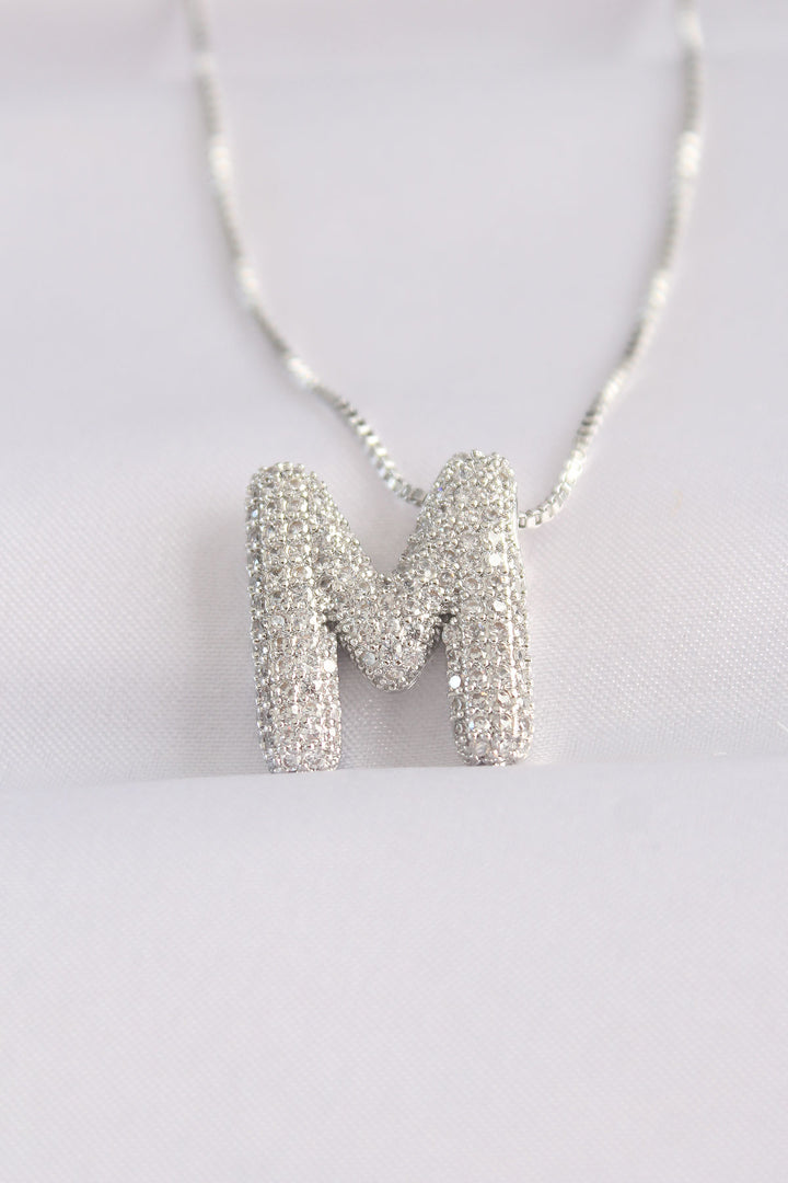 EBJ 316L Steel Chain with Zircon Stone M Initial Silver Color Bubble Necklace - Newark