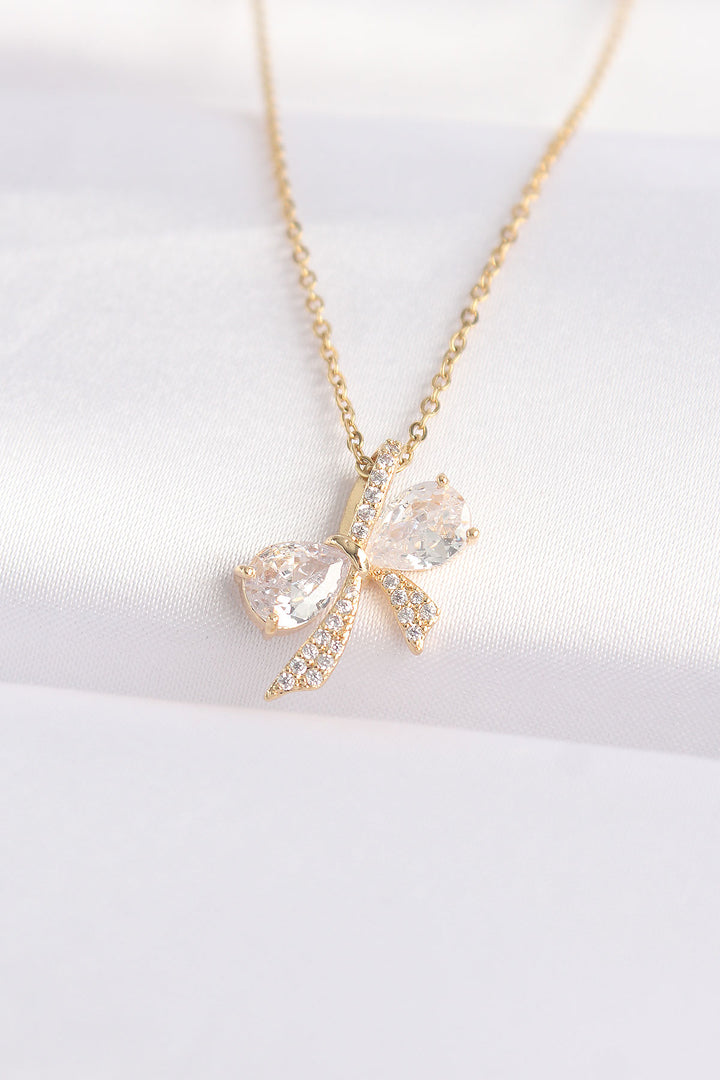 EBJ 316L Stainless Steel Chain Gold Color Zircon Stone Bow Necklace - Goose Creek