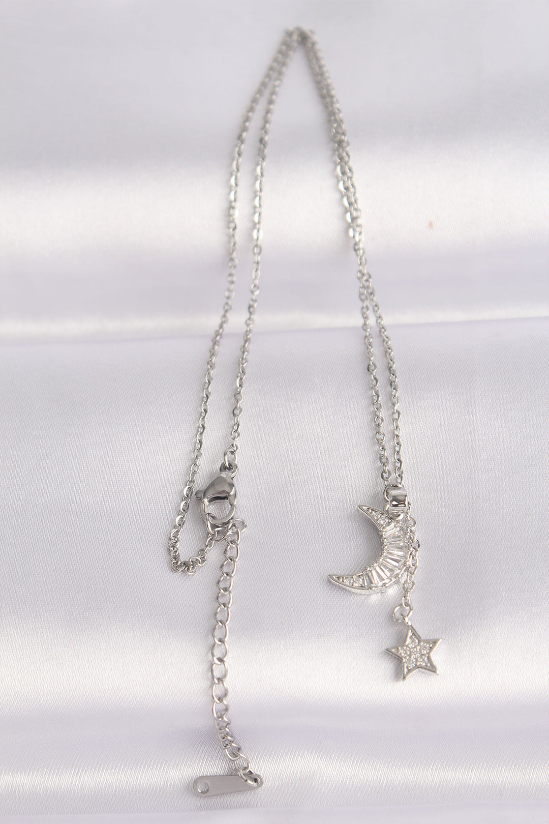 EBJ 316L Stainless Steel Chain Silver Color Zircon Stone Star and Crescent Necklace - Mableton