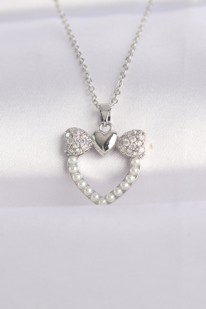 EBJ 316L Stainless Steel Chain Silver Color Pearl Stone Detail Zircon Stone Heart Necklace - Chemnitz