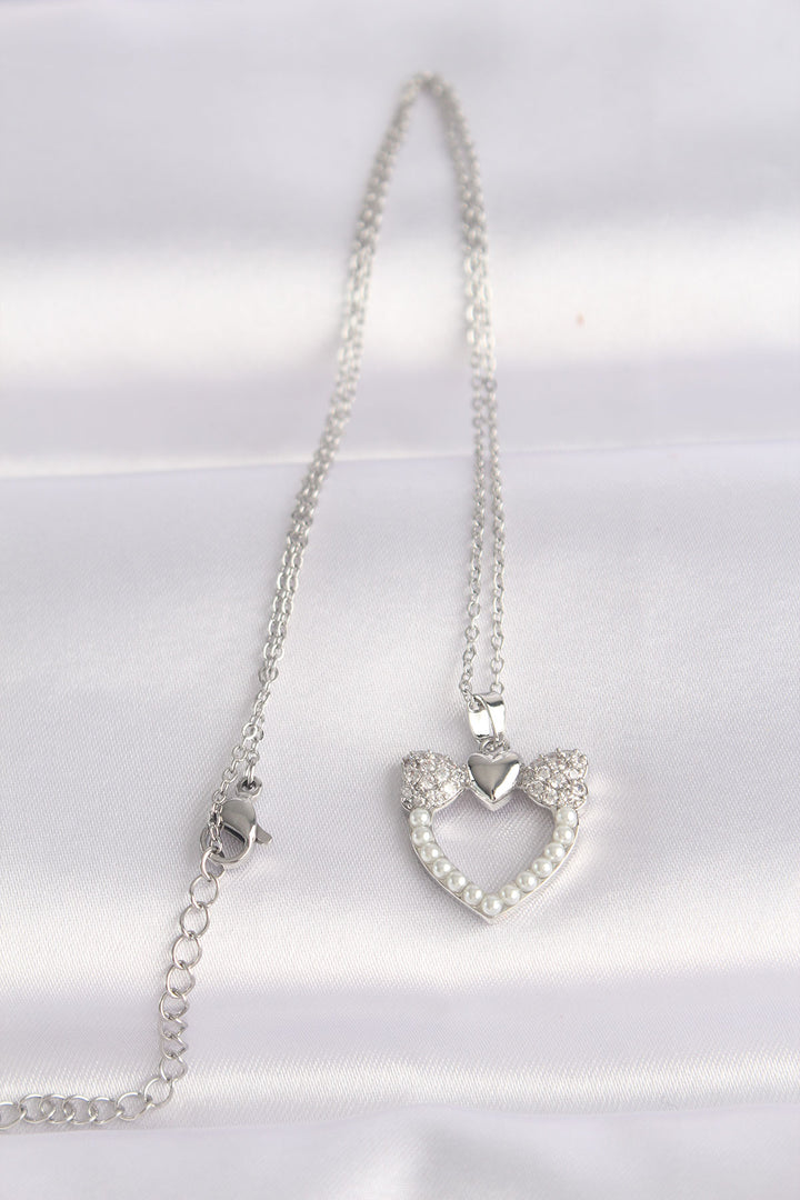 EBJ 316L Stainless Steel Chain Silver Color Pearl Stone Detail Zircon Stone Heart Necklace - Chemnitz