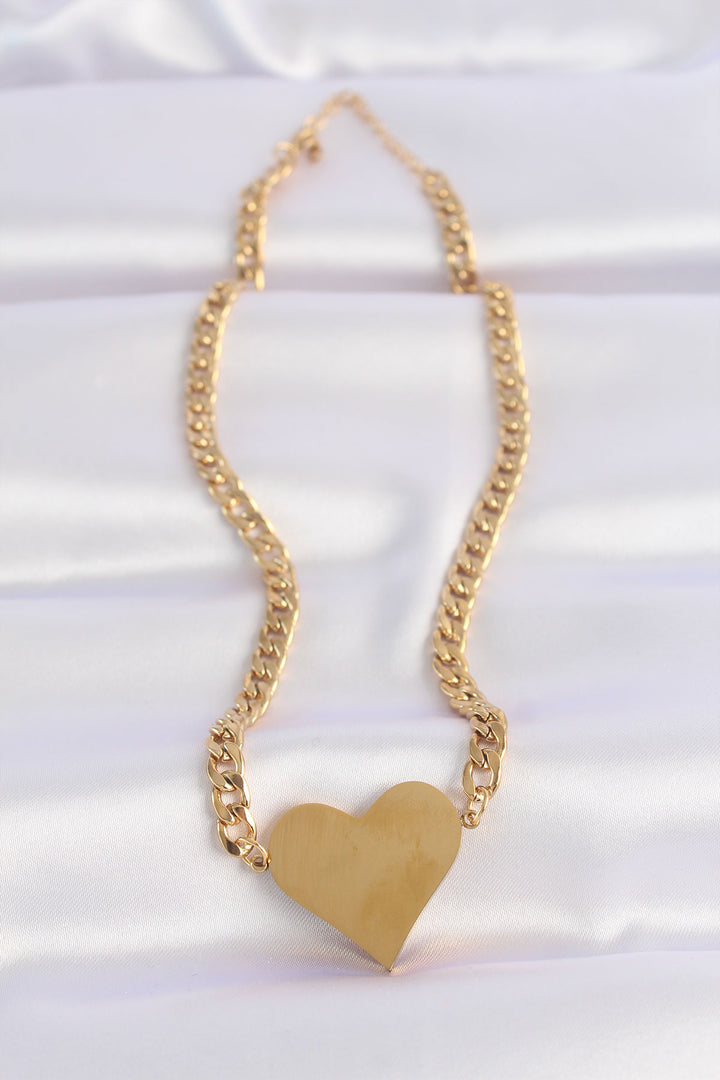 EBJ 316L Steel Chain Gold Color Flat Plate Heart Necklace - Asti