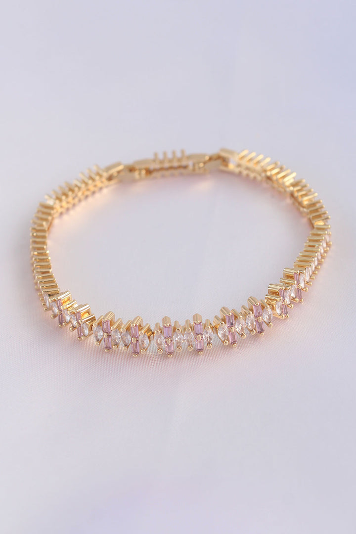 EBJ Vip Series Gold Color Baguette Model Bracelet with Pink Zircon Stone - Nogales