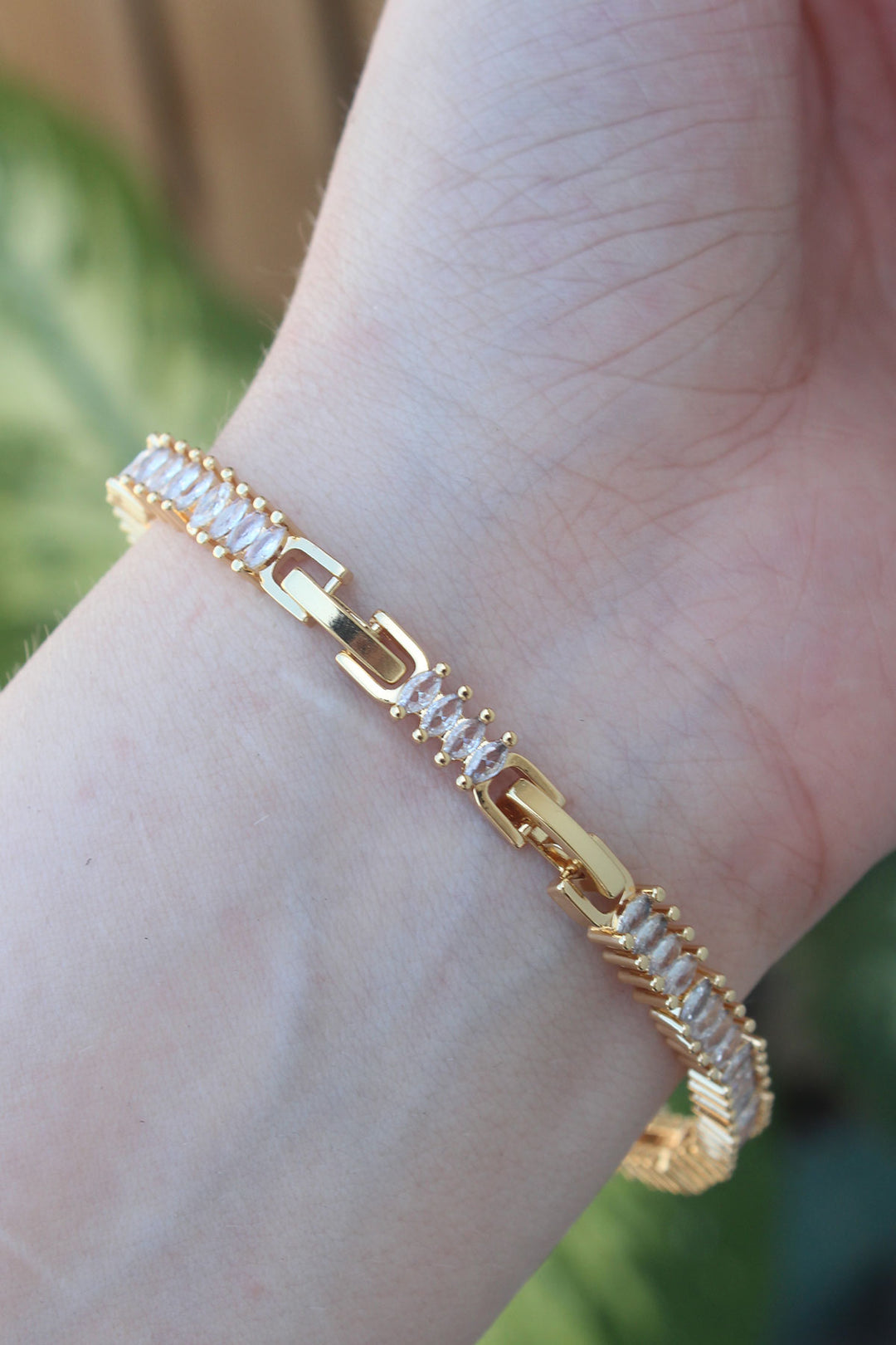 EBJ Vip Series Gold Color Baguette Model Bracelet with Pink Zircon Stone - Nogales