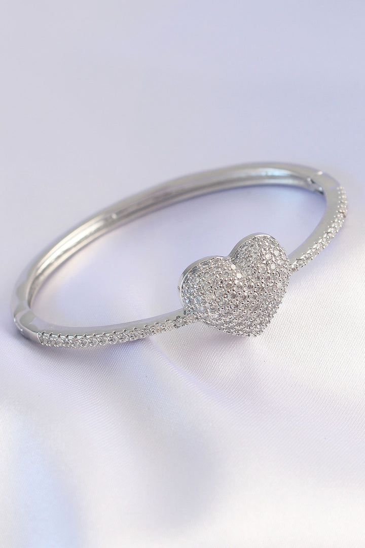 EBJ Vip Series Silver Color Heart Model Cuff with Rice Zircon Stone - Anniston