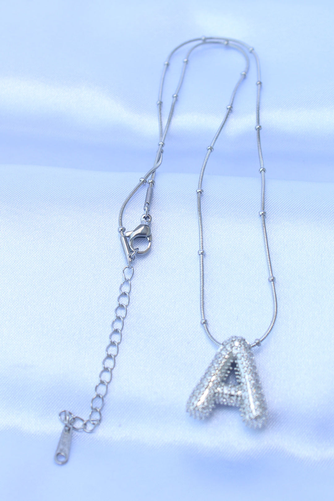 EBJ 316L Stainless Steel Chain with Zircon Stone Letter A Silver Color Bubble Necklace - Sanlúcar de Barrameda