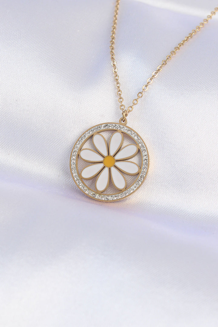 EBJ 316L Steel Chain Gold Color Oval Zircon Stone Inside Daisy Necklace - Ternopil