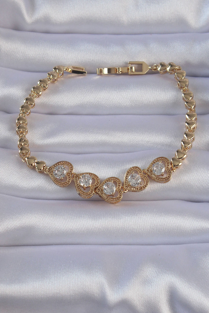 EBJ Gold Color Rice Zircon Stone Heart Shaped Bracelet - Athens