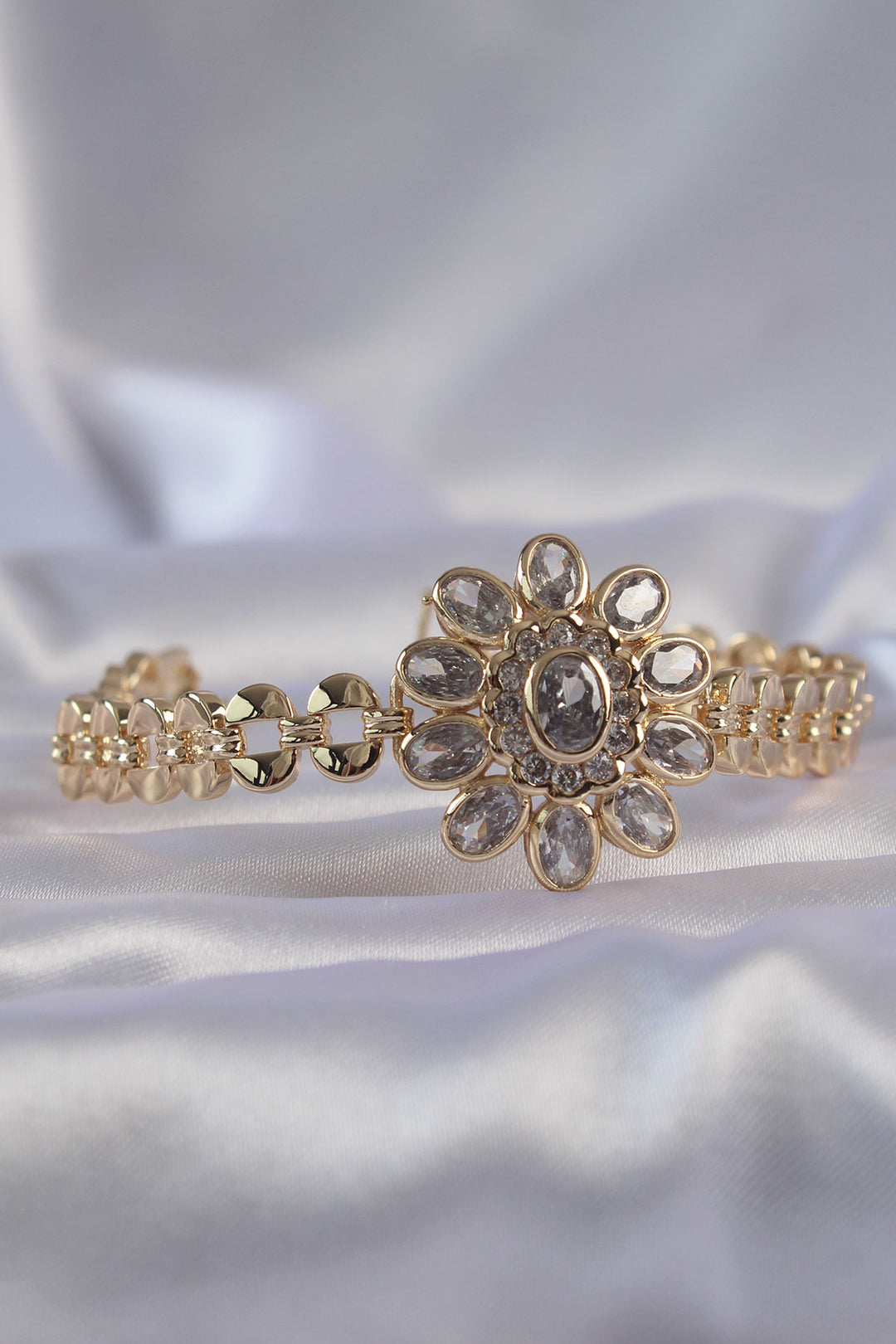 EBJ Rice Gold Color Bracelet with Large Zircon Stone Flower Figure - Ahaus