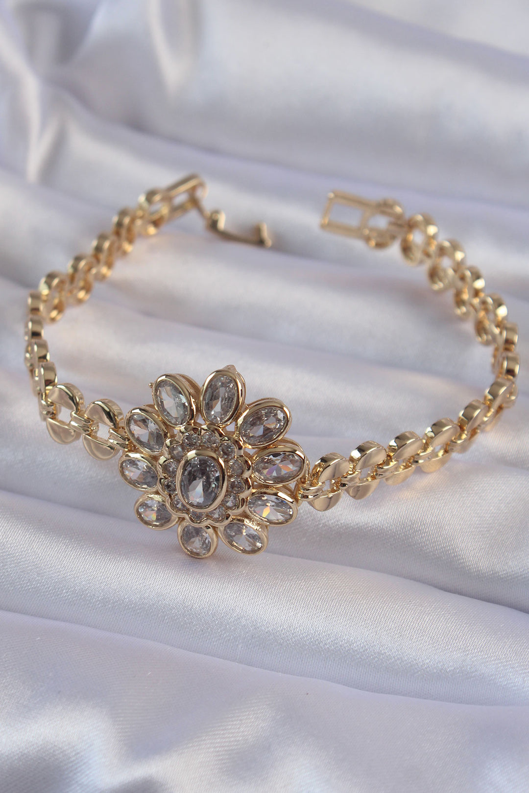 EBJ Rice Gold Color Bracelet with Large Zircon Stone Flower Figure - Ahaus