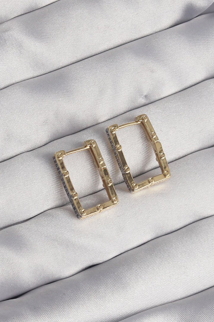 EBJ Rectangular Model Seranay Earrings with Rice Gold Color Zircon Stone - Trani