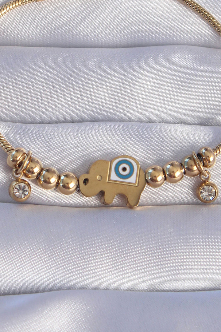 EBJ 316L Steel Gold Color Evil Eye Elephant Design Bracelet with Zircon Stone - Delaware