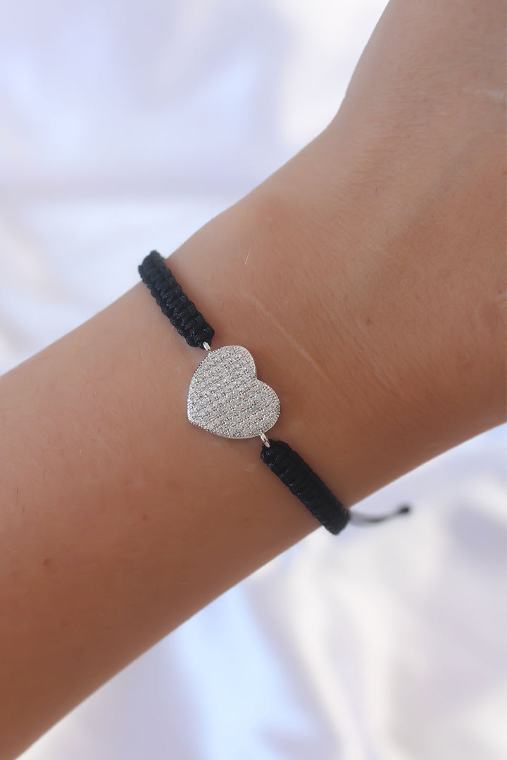 Ebj silver color Zircon Stone Heart Figure Bracelet Macrame - Antratsyt