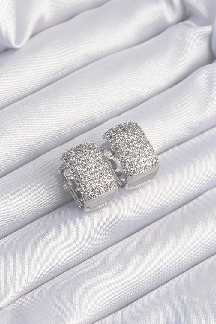 EBJ Minimal Ring Earrings with Rice Silver Color Zircon Stone - Alton