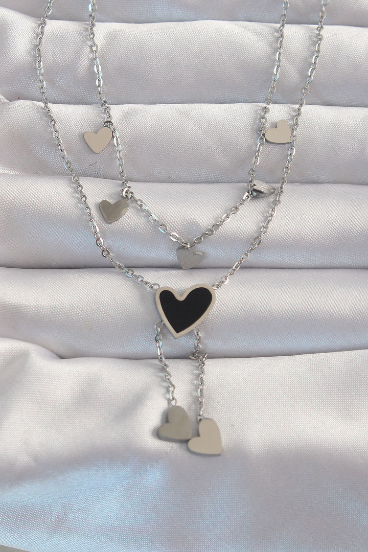 EBJ 316L Stainless Steel Silver Color Enamel Multi Heart Necklace - Carini