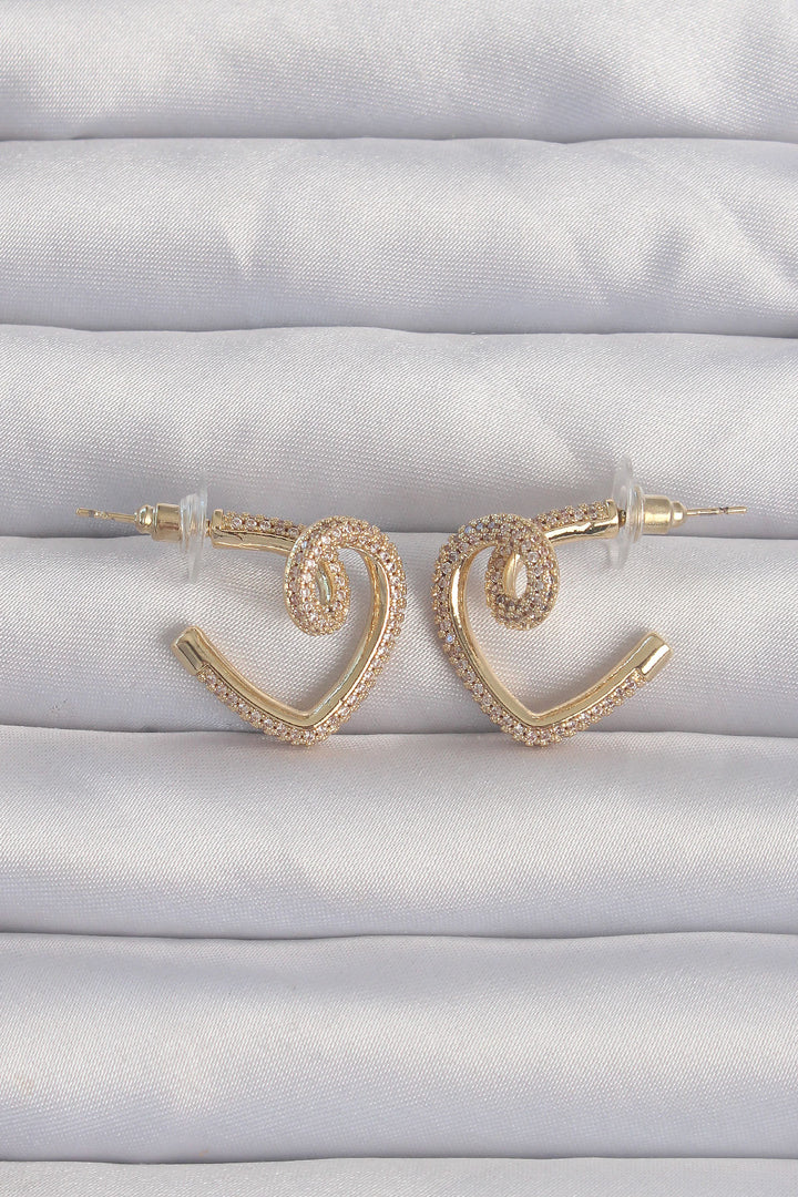 EBJ Rice Gold Color Zircon Stone Curved Half Heart Earring - Pen-y-Bont ar Ogwr