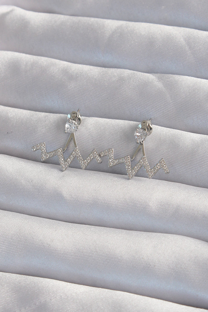 EBJ Rice Silver Color Zircon Stone Zigzag Earrings - Kryvyi Rih