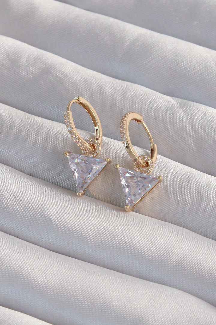 EBJ Gold Color Rice Triangle Earrings with Zircon Stone - Grove City