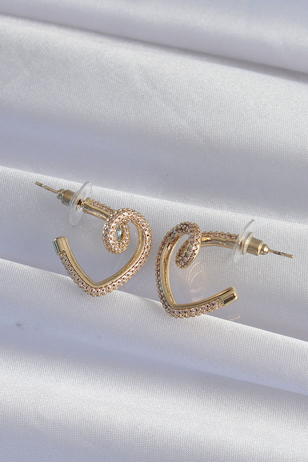 EBJ Rice Gold Color Zircon Stone Curved Half Heart Earring - Pen-y-Bont ar Ogwr