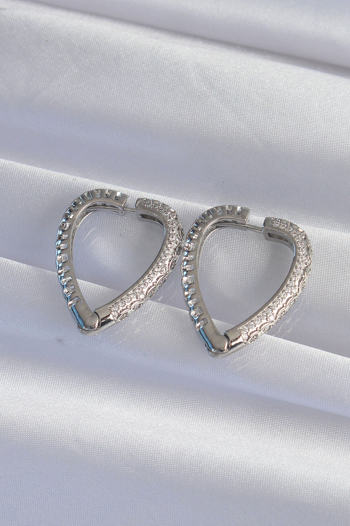 EBJ Rice Silver Color Zircon Stone Patterned Heart Earring - Napa