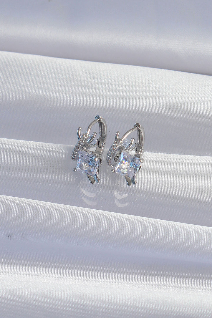 EBJ Rice Silver Color Large Zircon Stone Curved Minimal Butterfly Hoop Earring - Peine