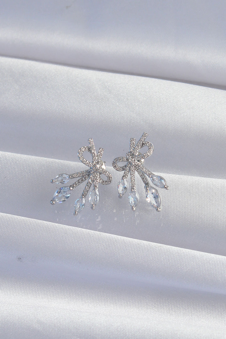 EBJ Rice Silver Color Zircon Stone Bow Earring - Assen