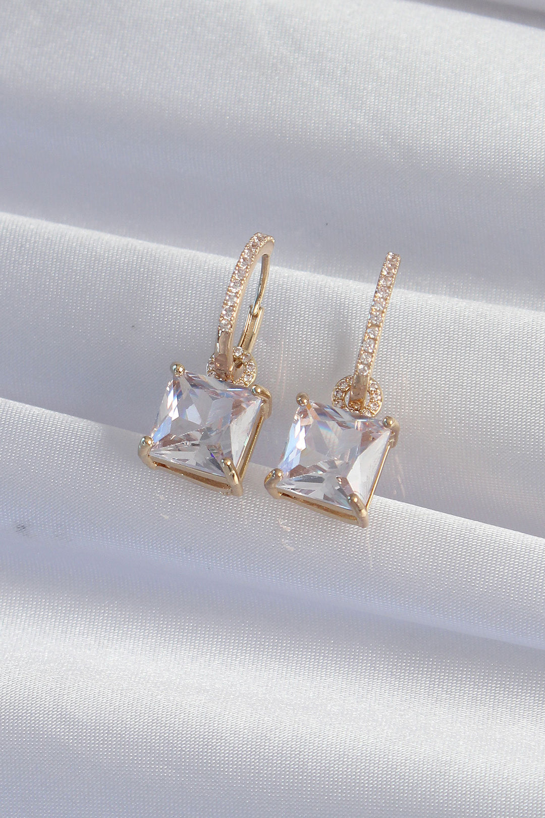 EBJ Gold Color Square Zircon Stone Ring Earring - Slobozia