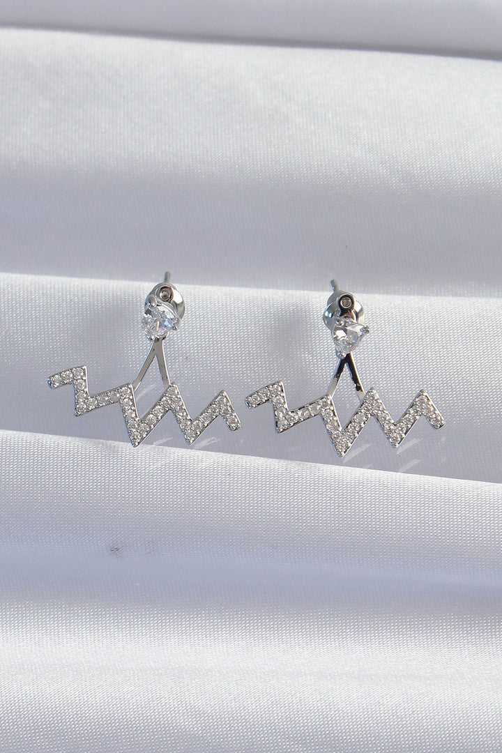 EBJ Rice Silver Color Zircon Stone Zigzag Earrings - Kryvyi Rih