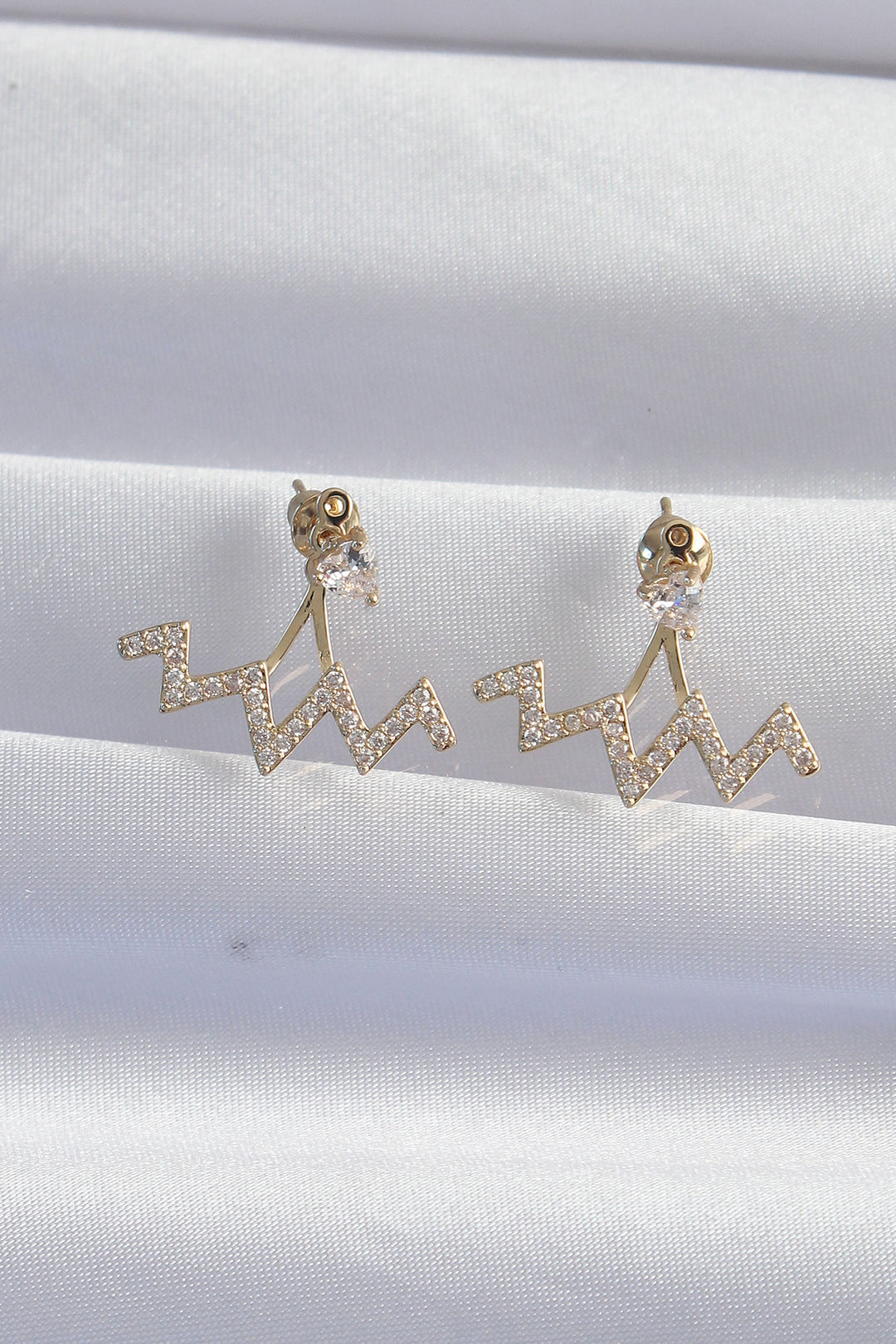 EBJ Rice Gold Color Zircon Stone Zigzag Earrings - Guanajuato