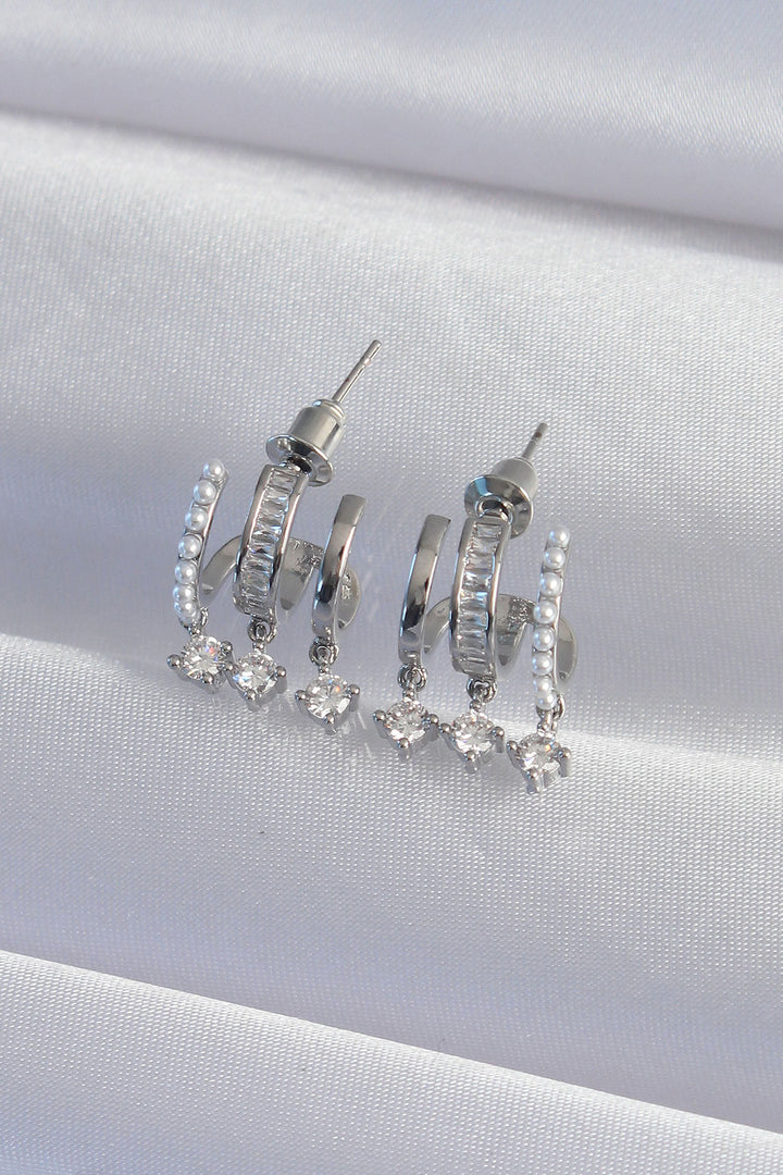 EBJ Rice Silver Color Pearl Multi Zircon Stone Half Hoop Earring - Jaén