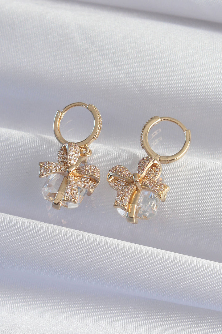 EBJ Rice Gold Color Large Zircon Stone Bow Model Hoop Earring - San Francisco