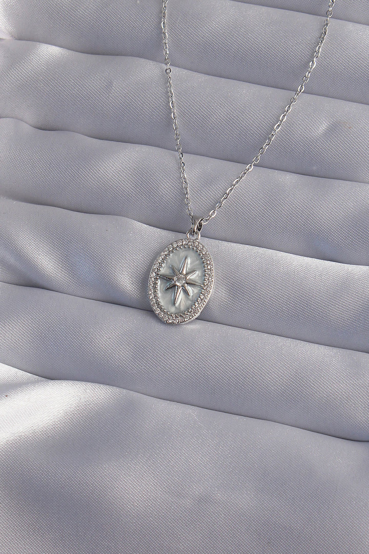 EBJ 316L Stainless Steel Chain Silver Color Embossed Polar Star Necklace with Zircon Stone - Jefferson City