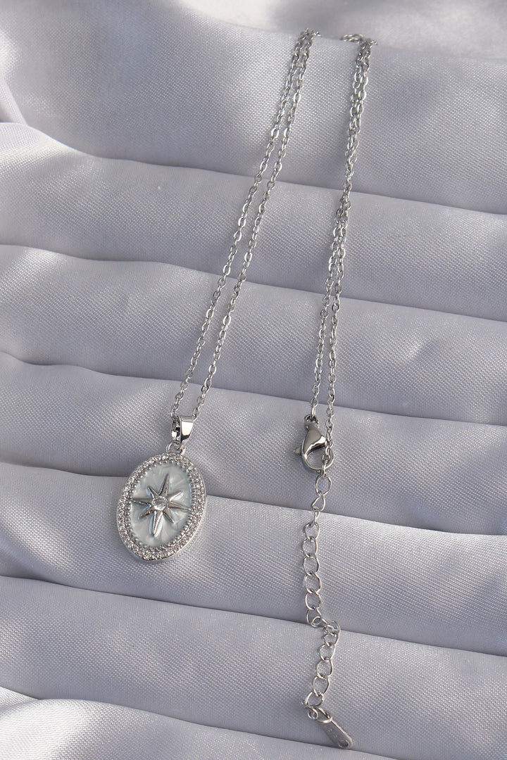 EBJ 316L Stainless Steel Chain Silver Color Embossed Polar Star Necklace with Zircon Stone - Jefferson City