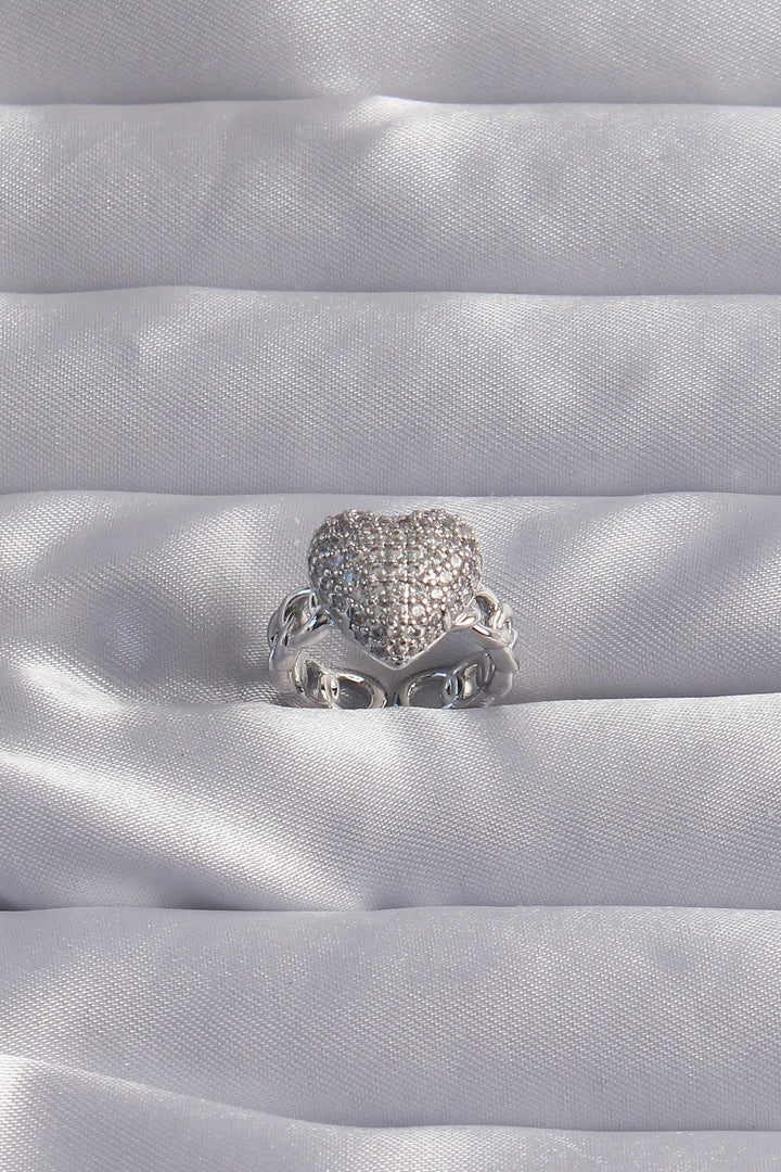 EBJ Adjustable Silver Color Zircon Stone Embellished Heart Ring - Leighton Buzzard