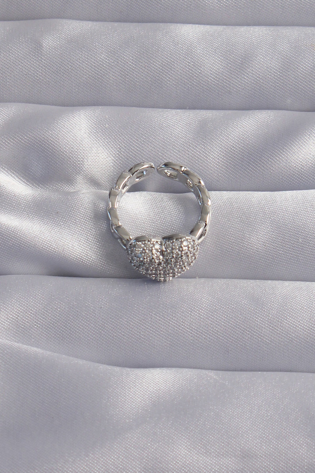 EBJ Adjustable Silver Color Zircon Stone Embellished Heart Ring - Leighton Buzzard