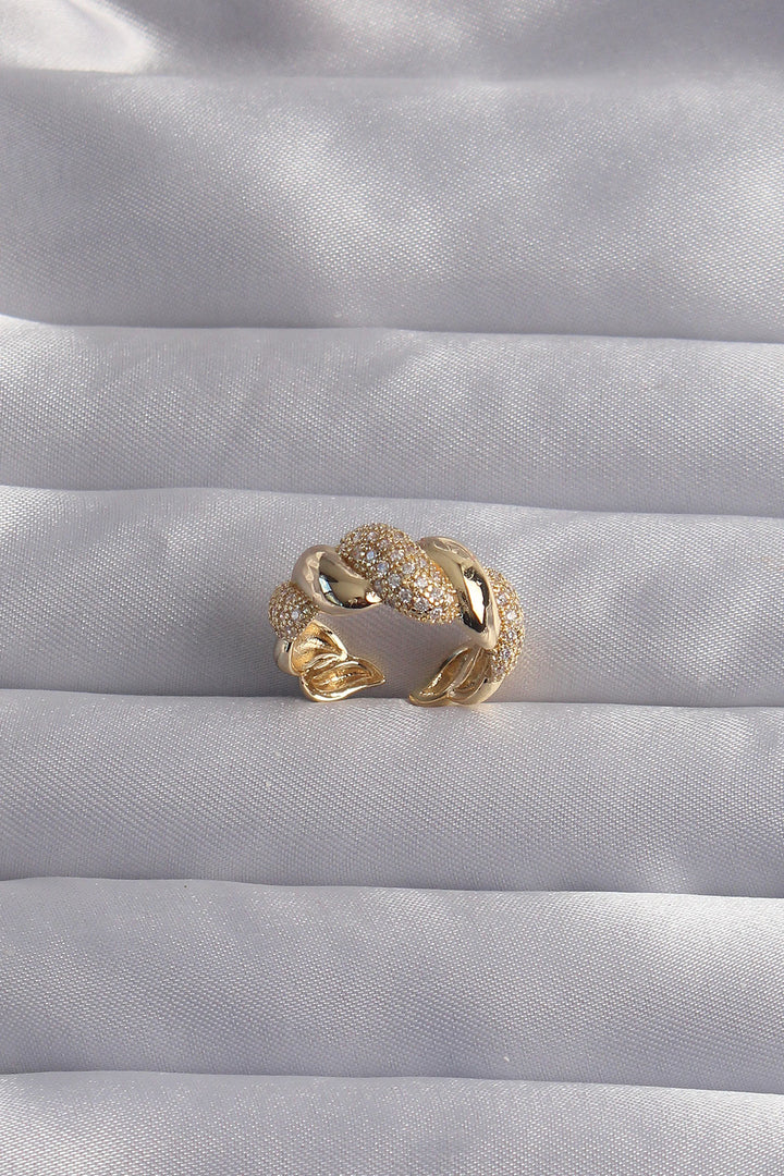 EBJ Adjustable Gold Color Zircon Stone Spiral Ring - Tequisquiapan