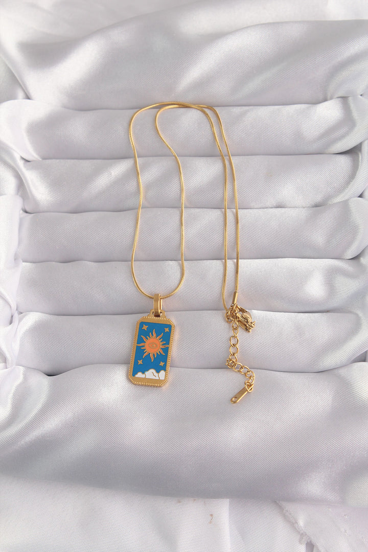 EBJ 316L Steel Gold Color Blue Enamel Sun Model Tarot Necklace - Vernier