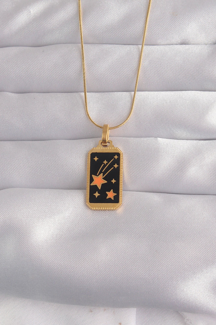 EBJ 316L Steel Gold Color Black Enamel Star Figure Tarot Necklace - Sevilla