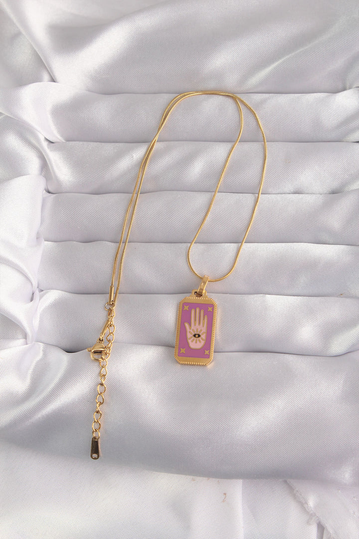 EBJ 316L Steel Gold Color Purple Enamel Hand Figure Tarot Necklace - Westerville