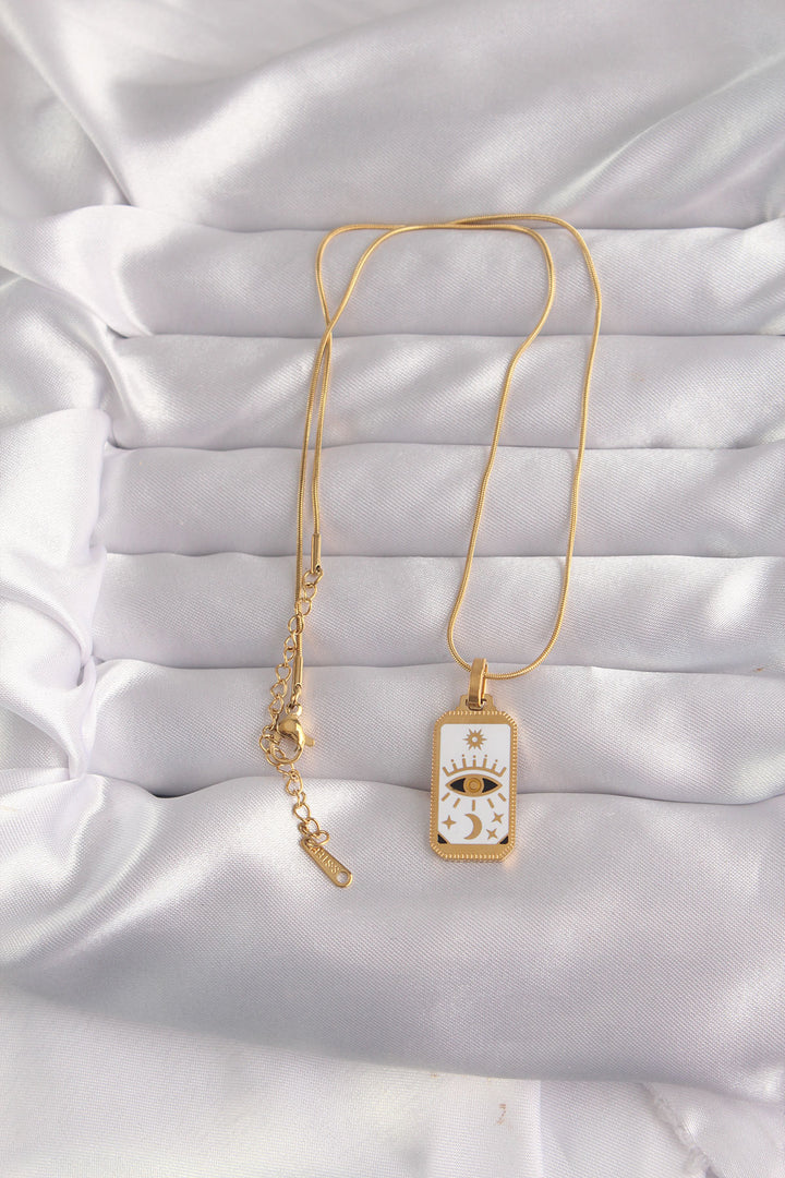 EBJ 316L Steel Gold Color White Enamel Eye Figure Tarot Necklace - Pomona