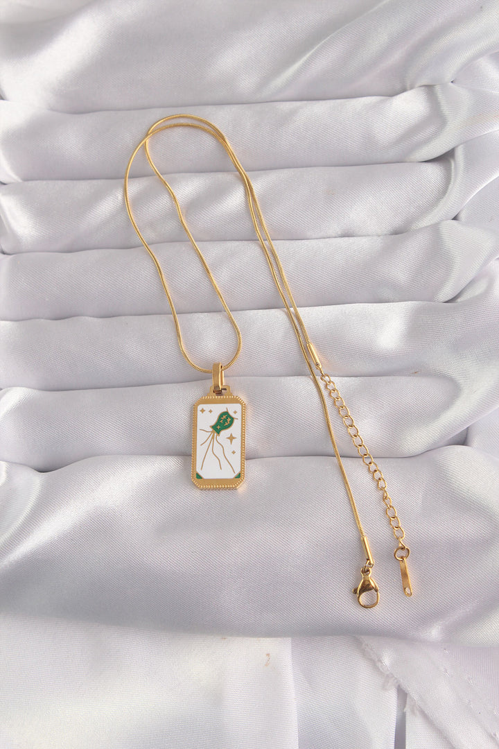 EBJ 316L Steel Gold Color White Enamel Tarot Necklace - Vasylkiv