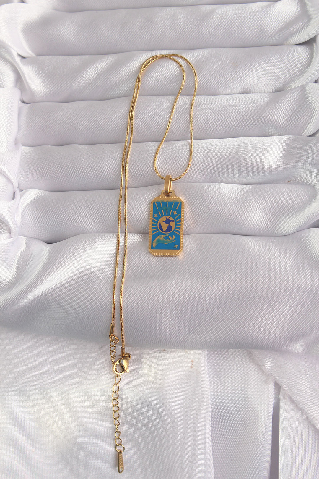 EBJ 316L Steel Gold Color Blue Enamel Hand Figure Tarot Necklace - Ponte de Lima